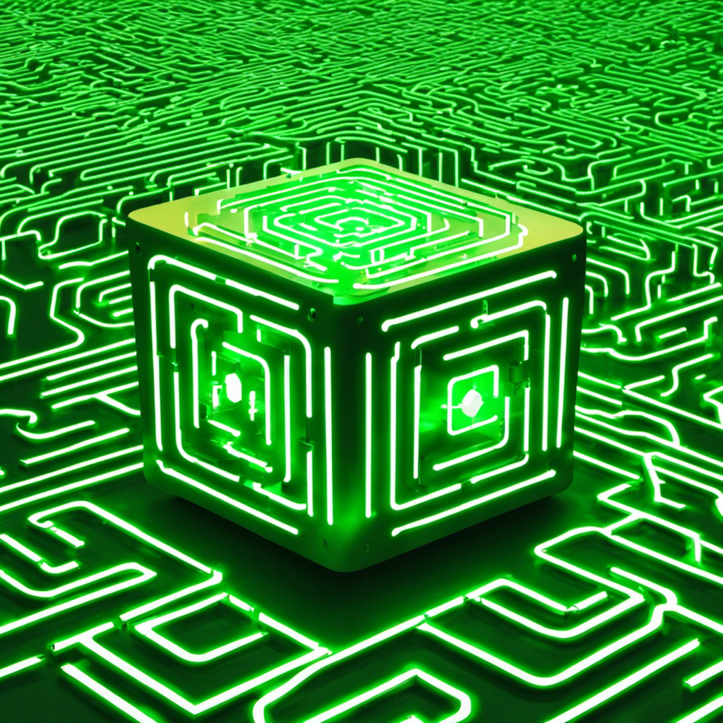 An image depicting a cube maze representing cyber threats, with each path drawn out as green circuits. At the center of the maze is a padlock, symbolizing digital safety.