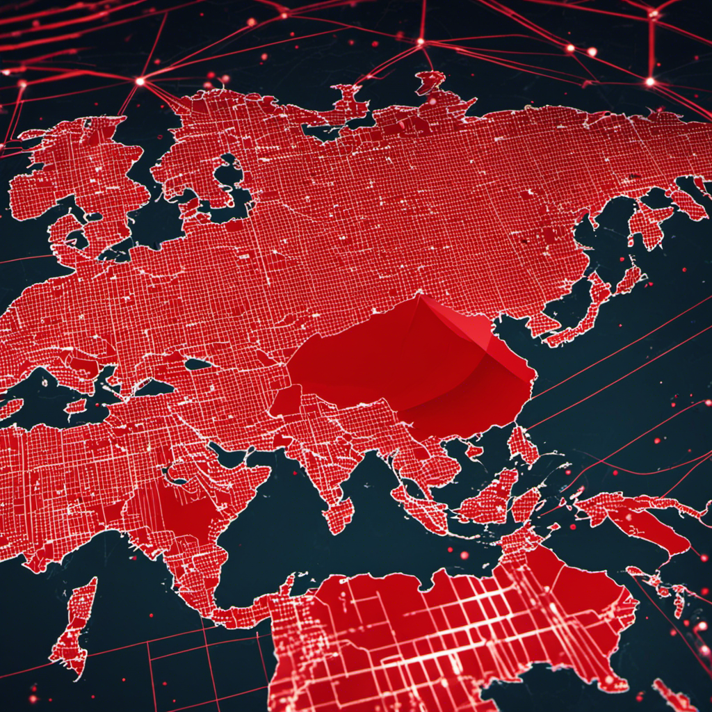 A red alert icon on a digital map, pinpointing various global locations, indicating areas under cyber attack