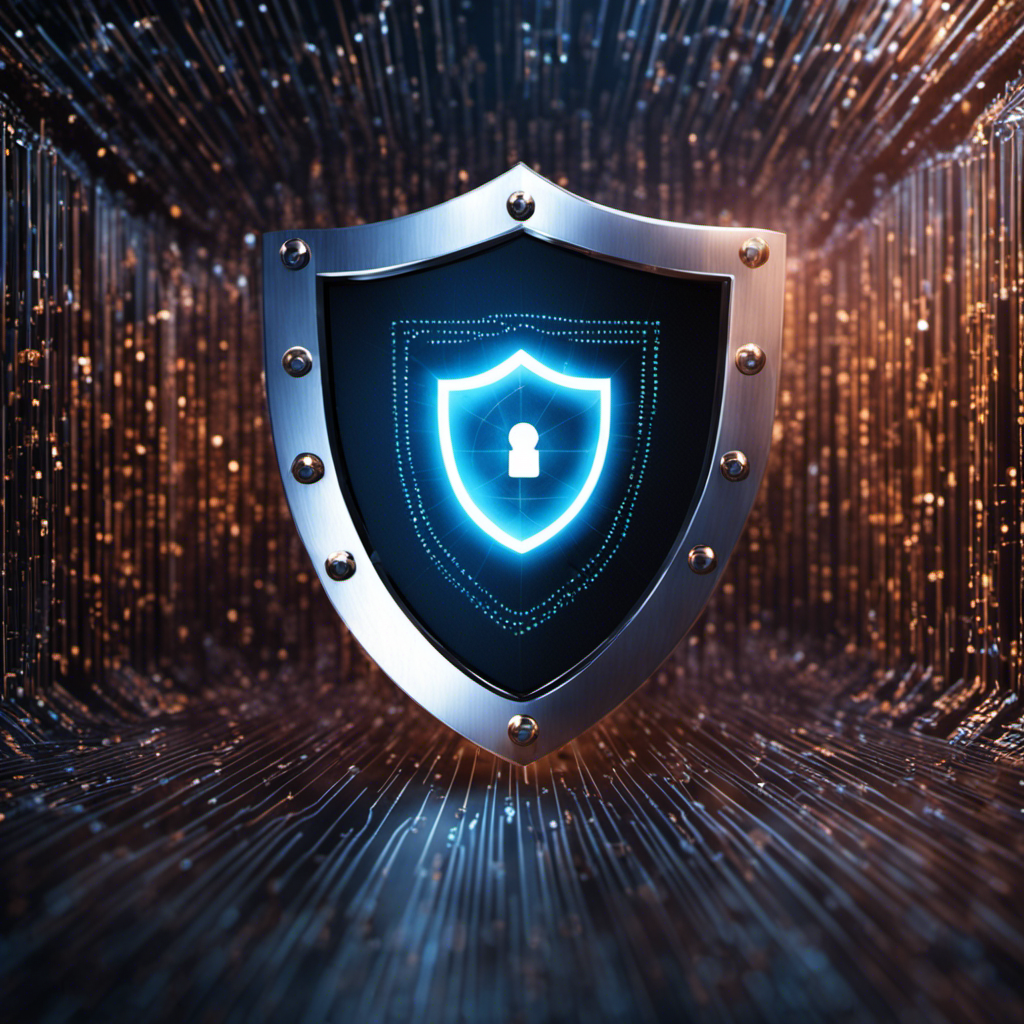 This image contains encrypted data travelling safely over the network, encapsulated by a shield, depicting the concept of secure data transmission.