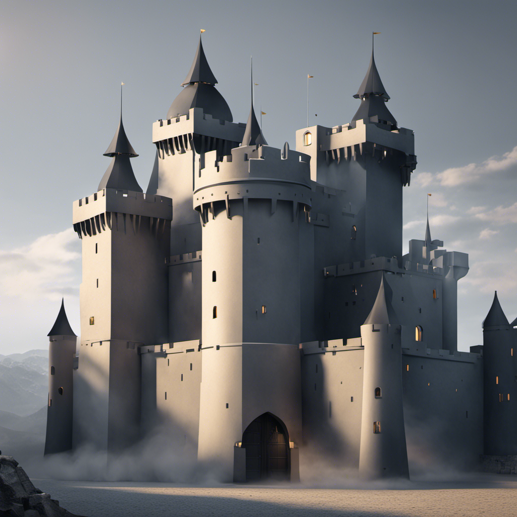 An image of a fortified digital castle with high firewall walls,  displaying symbols of antivirus and other safety measures. Outside the walls are grey shadows of the cyber threats mentioned earlier.