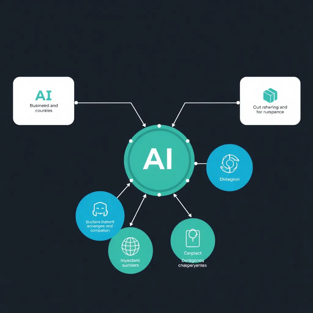 a flowchart showing various business areas, with AI icons integrated into each section, highlighting potential high-impact areas for AI implementation