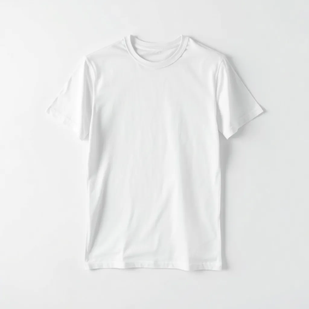 a minimalist white T-shirt on a plain background, with a subtle texture effect to highlight the fabric quality