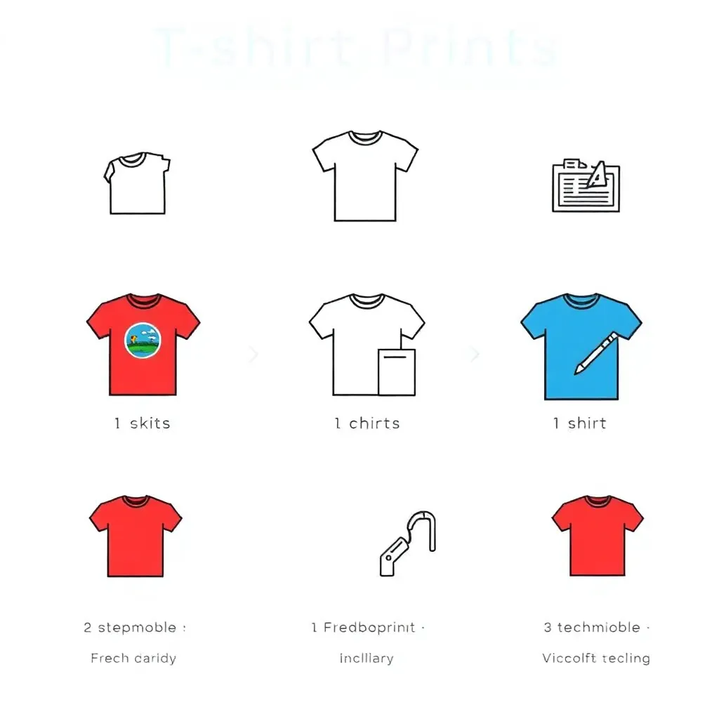 an illustration comparing the different t-shirt printing methods, with icons and simple graphics to represent each technique