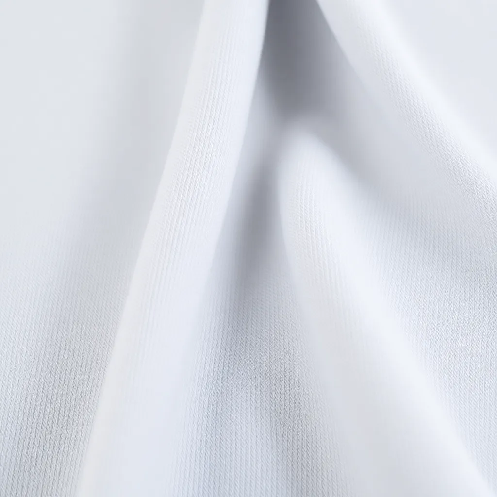 a close-up shot of a 100% cotton t-shirt fabric, with the threads and weave clearly visible, highlighting the quality and texture