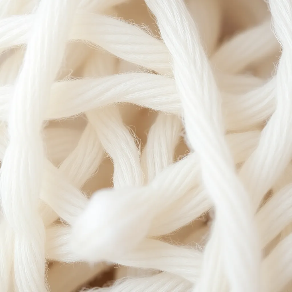 a microscopic view of cotton fibers, highlighting their smooth, rounded surface