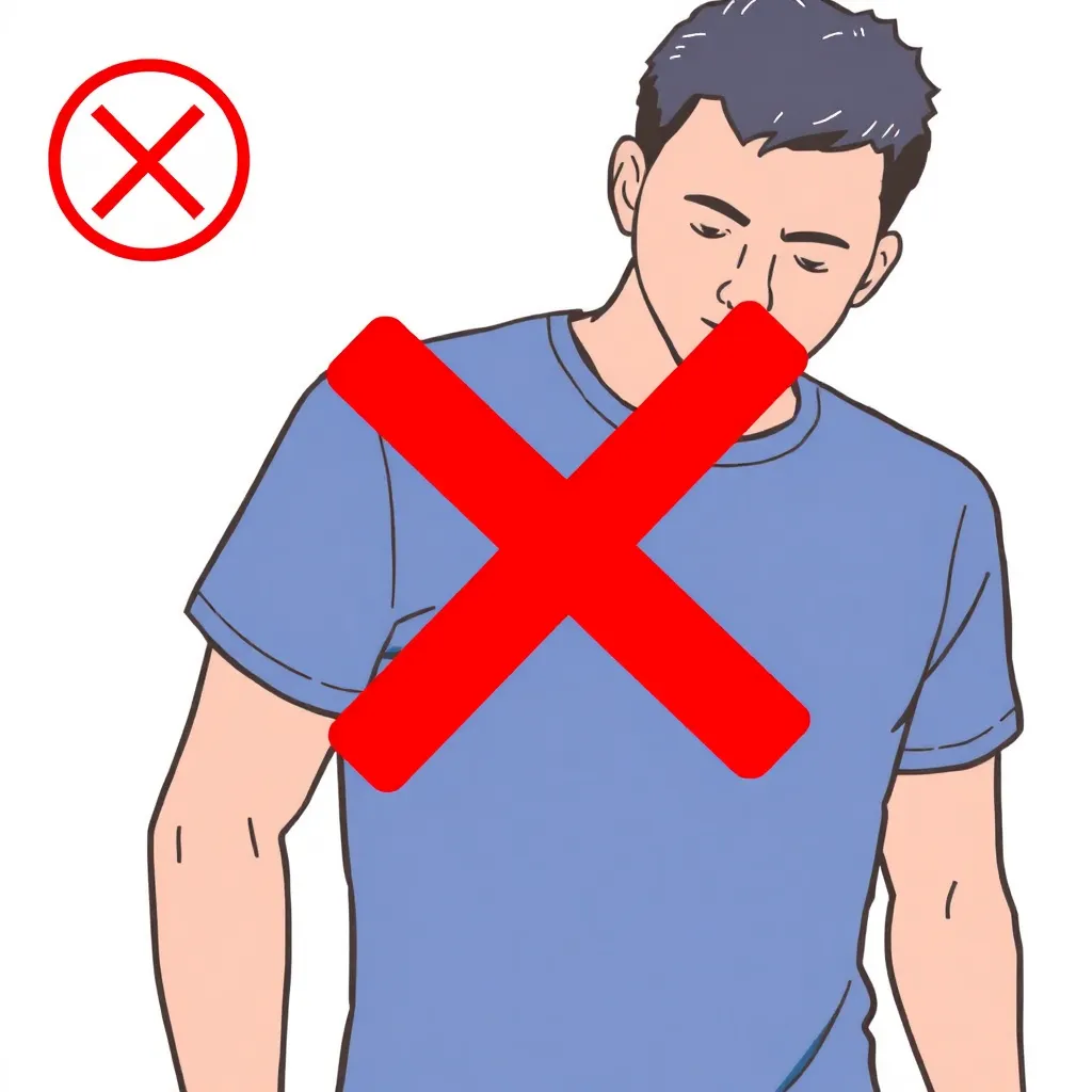 an illustration of a person sweating in a blended fabric shirt, with a red 'X' symbol overlaid to indicate discomfort