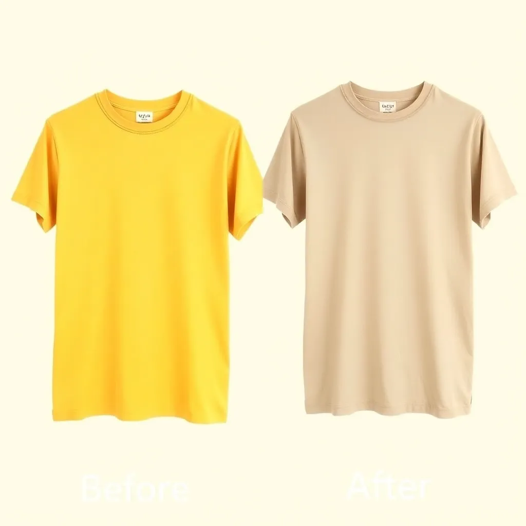 a before-and-after image of a cotton t-shirt, with a shrunk version on the left and a properly cared-for version on the right
