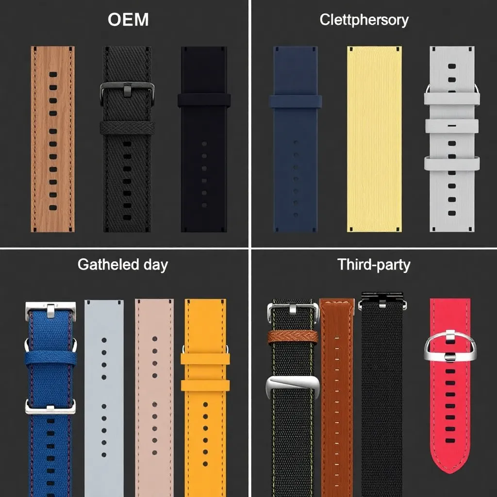 a comparison of OEM and third-party watch bands, showcasing different materials, colors, and designs