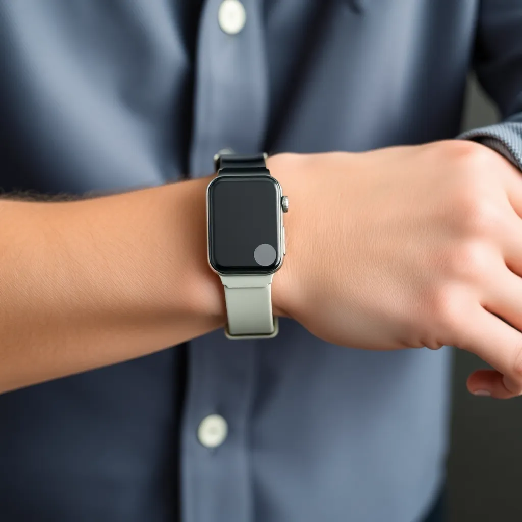 a person trying on a smartwatch band, with a finger fitting comfortably between the band and their wrist